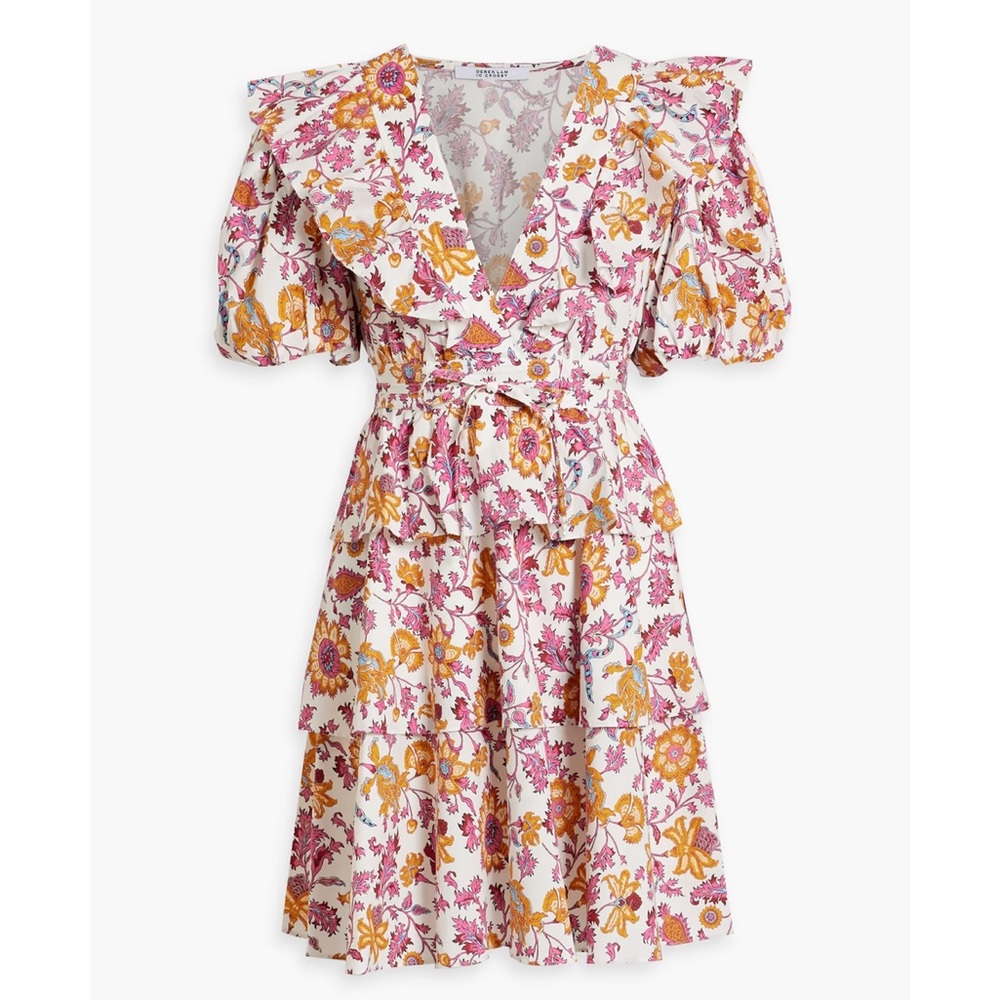 10 Crosby Derek Lam Pink Orange Ruffled Wrap Mini Dress